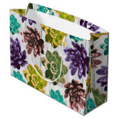 Rustikale Sukkulturen und weiße Holzplanken Große Geschenktüte (Rückseite Schrägansicht)