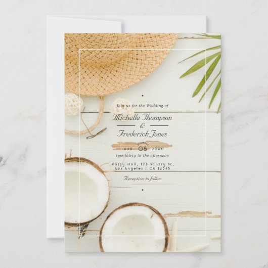 Rustikale Summer QR Code UAWG Beach Hochzeit Einladung (Vorderseite)