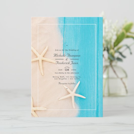 Rustikale Summer QR Code UAWG Beach Hochzeit Einladung (Stehend Vorderseite)