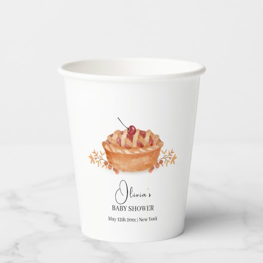 Rustikale Süsse Pie Cherry Fall Baby Dusche Pappbecher (Rückseite)