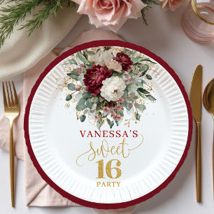 Rustikale Sweet 16 Blush Burgunder Eukalyptus Tell Pappteller
