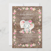 Rustikale Sweet Baby Girl Elephant Baby Dusche Einladung (Vorderseite)
