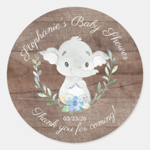 Rustikale Sweet Elephant Boys Baby Dusche Gefallen Runder Aufkleber