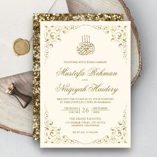 Rustikale Swirl-Rahmen-Creme und Gold muslimische  Einladung