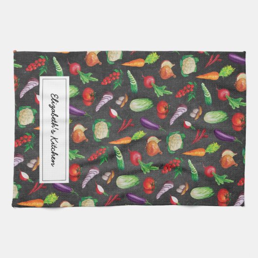 Rustikale Tafel| Bauernhof Frisches Gemüse Geschirrtuch (Horizontal)