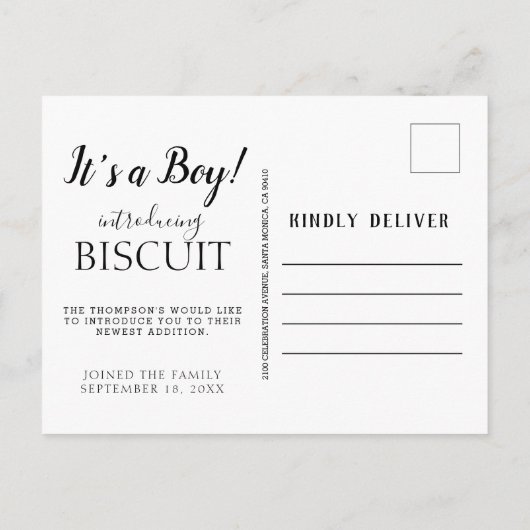 Rustikale Tafel-neue Haustier-Mitteilung mit den Ankündigungspostkarte (Rückseite)