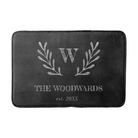 Rustikale Tafelfamilie Monogram Laurel Wreath Badematte (Vorderseite)