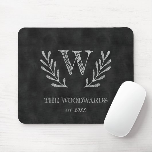 Rustikale Tafelfamilie Monogram Laurel Wreath Mousepad (Mit Mouse)