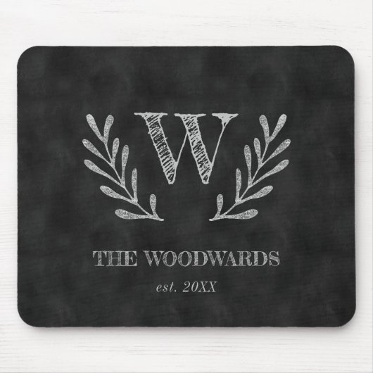 Rustikale Tafelfamilie Monogram Laurel Wreath Mousepad (Vorne)