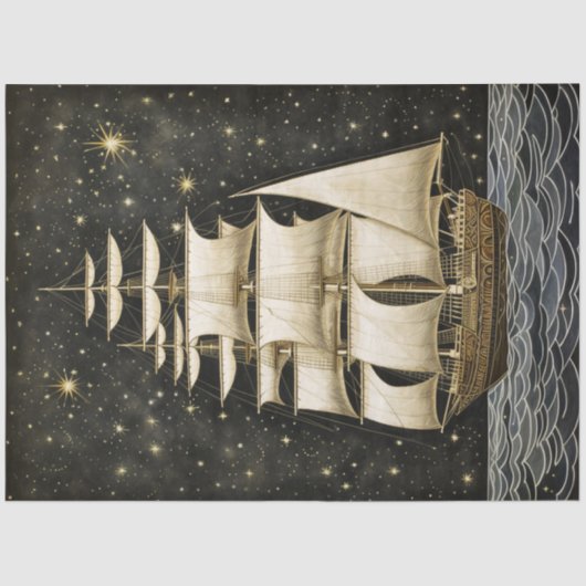 Rustikale Tallschiff Gold & Black Decoupage Seidenpapier (Vorderseite)