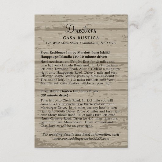 Rustikale Tan Barn Wood Wedding Directors Card Begleitkarte (Vorderseite)