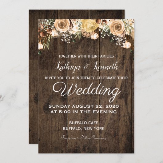 Rustikale Tan Bird Wood Country Einladung zur Hoch (Vorne/Hinten)