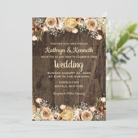 Rustikale Tan Bird Wood Country Einladung zur Hoch (Stehend Vorderseite)