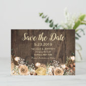 Rustikale Tan Bird Wood Country Hochzeit Save the  Date (Stehend Vorderseite)
