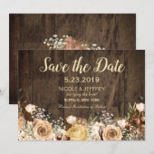 Rustikale Tan Bird Wood Country Hochzeit Save the  Date (Vorne/Hinten)