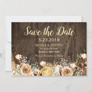 Rustikale Tan Bird Wood Country Hochzeit Save the Date