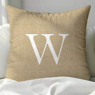 Rustikale Tan Burlap-Kissen für Mit Monogramm Kiss Kissen