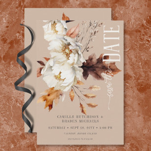 Rustikale Tan Cream & Brown Fall Floral Save The Date