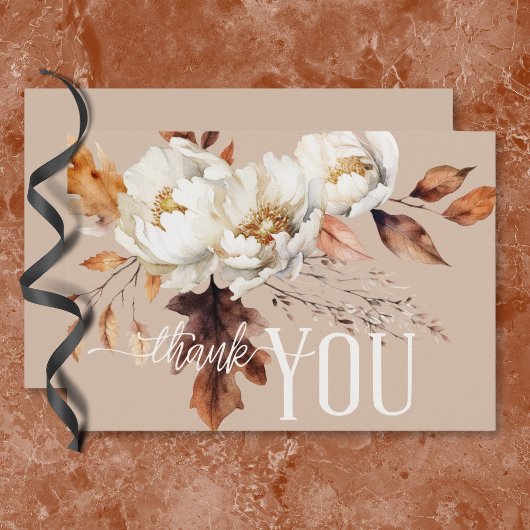 Rustikale Tancreme & Brown Fall Floral Wedding Dankeskarte