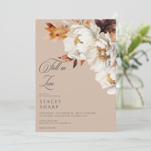 Rustikale Tancreme fällt in Liebe Blumenkohl Braut Einladung (Stehend Vorderseite)