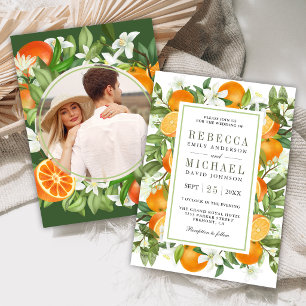 Rustikale Tangerine-Zitrus-Orange Foto-Hochzeit Einladung
