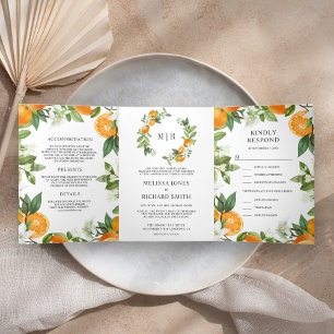 Rustikale Tangerine-Zitrus-Orangen-Hochzeit Alles  Dreifach Gefaltete Einladung
