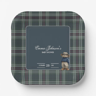 Rustikale Tartan Bear Baby Dusche Pappteller