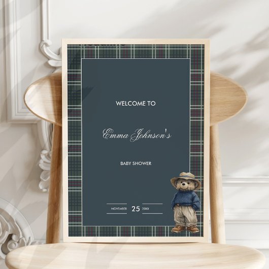 Rustikale Tartan Bear Baby Dusche Poster