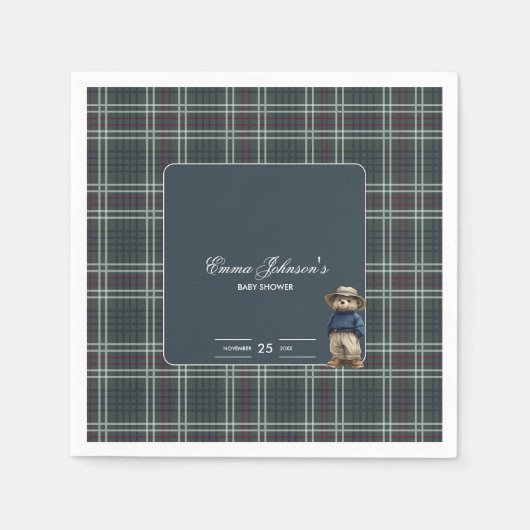 Rustikale Tartan Bear Baby Dusche Serviette (Vorderseite)