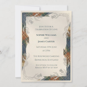 Rustikale Tartan-Distel-Hochzeitseinladung Einladung