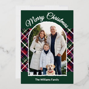 Rustikale Tartan Karo Bogen Foto Grüne Weihnachten Folien Feiertagskarte