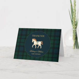 Rustikale Tartan-Karo-Pferd-Baby-Party Dankeskarte