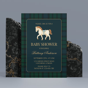 Rustikale Tartan-Karo-Pferd-Baby-Party Einladung