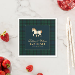 Rustikale Tartan-Karo-Pferd-Baby-Party Serviette