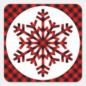 Rustikale Tartan-Karo Schneeflocken Quadratischer Aufkleber (Vorderseite)