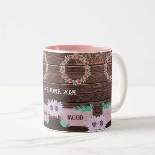Rustikale Tasse aus Holz für Hochzeitsgeschenk (VorderseiteRechts)