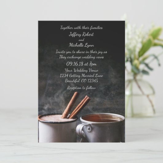 Rustikale Tasse Tee und heiße Schokolade Einladung (Stehend Vorderseite)