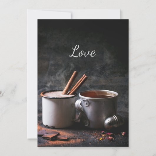 Rustikale Tasse Tee und heiße Schokolade Einladung (Rückseite)