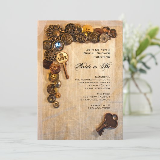 Rustikale Tasten Brautdusche Einladung (Stehend Vorderseite)