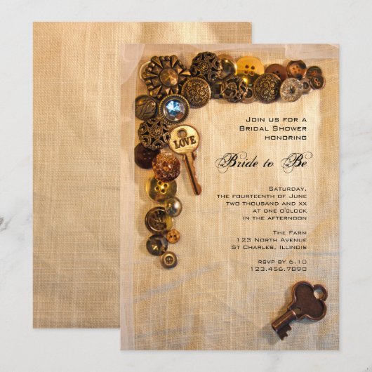 Rustikale Tasten Brautdusche Einladung (Vorne/Hinten)