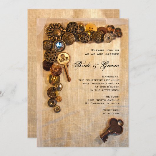 Rustikale Tasten zum Hochzeitsempfang Einladung (Vorne/Hinten)