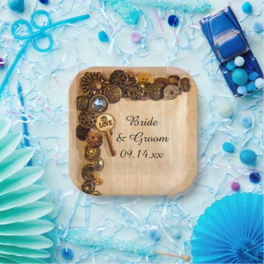 Rustikale Tasten zum Hochzeitsschreiben von Teller (Party)