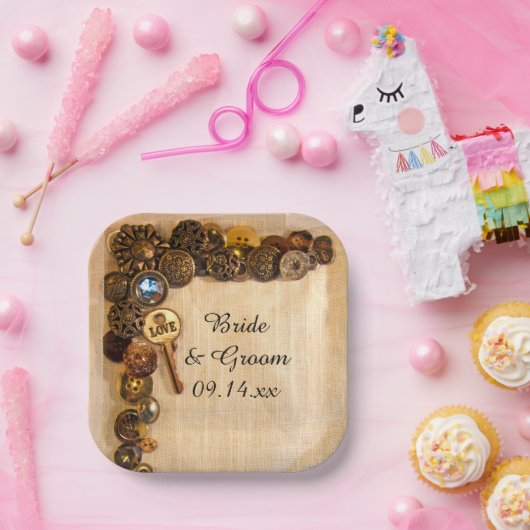 Rustikale Tasten zum Hochzeitsschreiben von Teller (Party)