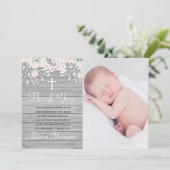 Rustikale Taufe aus grauem Holz danke Ihnen Karte (Stehend Vorderseite)