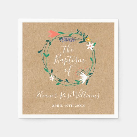 Rustikale Taufe der modernen Blumen Christening Serviette (Vorderseite)