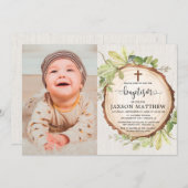 Rustikale Taufe Foto Wald fallen Blätter Einladung (Vorne/Hinten)