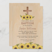 Rustikale Taufe Holz Kreuzung Sonnenblumen Einladung (Vorne/Hinten)