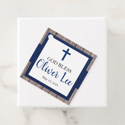 Rustikale Taufe Holz & Marine Geschenkanhänger (Beispiel)