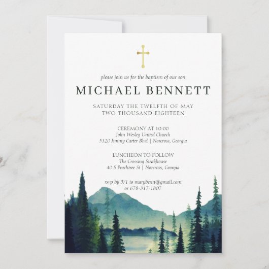 Rustikale Taufe im Bergwald Einladung (Vorderseite)