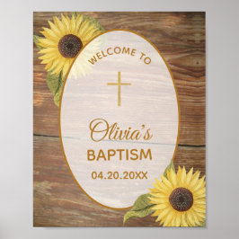 Rustikale Taufe Sonnenblumen Wood Bloral Begrüßung Poster